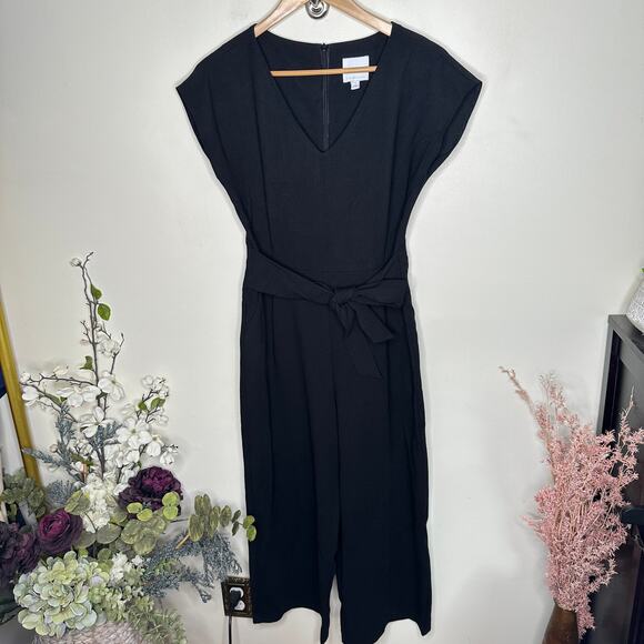 ANTHROPOLOGIE x ETT TWA Sedona Wide Leg Cropped Jumpsuit Black Sz M {3V1} - Picture 2 of 5